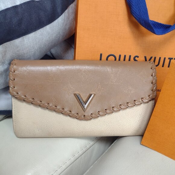 💯% Authentic Louis Vuitton Cuir Plume Wallet/Crossbody BICOLOR Dune/Taupe - Picture 12 of 14